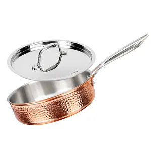 Best Selling Luxury Cookware Induction Frypan 3-Ply Stainless Steel Frying Pan With Hammered Design