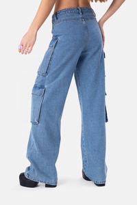 <span class=keywords><strong>Jean</strong></span> Denim Long Droit Pleine Longueur Cargo Jeans Pantalon Nouveau Design Taille Haute Jambe Large Lâche pour les Femmes Avec Poches Léger Solide - Product Image 3