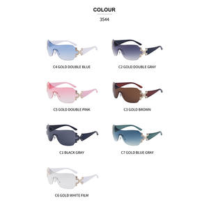 Lunettes de soleil sans monture style Y2K européen pour femme, grandes courbes, strass incrustés, protection UV400, pour le cyclisme - Product Image 5
