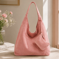 Tas Tote Besar Berbahan Suede Terbaru 2026 untuk Wanita dengan Set Kantong Kecil, Tas Selempang Hobo Santai, Tas Jinjing Minimalis, Warna Camel