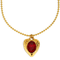 Collier pendentif vintage coeur rouge en zircon Collier à chaîne de perles en acier inoxydable plaqué or 18 carats Bijoux exquis pour femmes