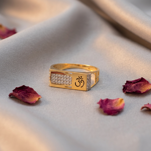 Elegant 14K Gold Men's Cocktail <b>Ring</b> with Om Symbol Luxury Spiritual Jewelry for Daily Wear & Wedding Occasions - Product Image 2