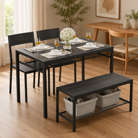 Ensemble de table à manger noire moderne avec 2 chaises et banc de rangement, structure en métal, meubles de cuisine et de salle à manger pour la maison et l'appartement