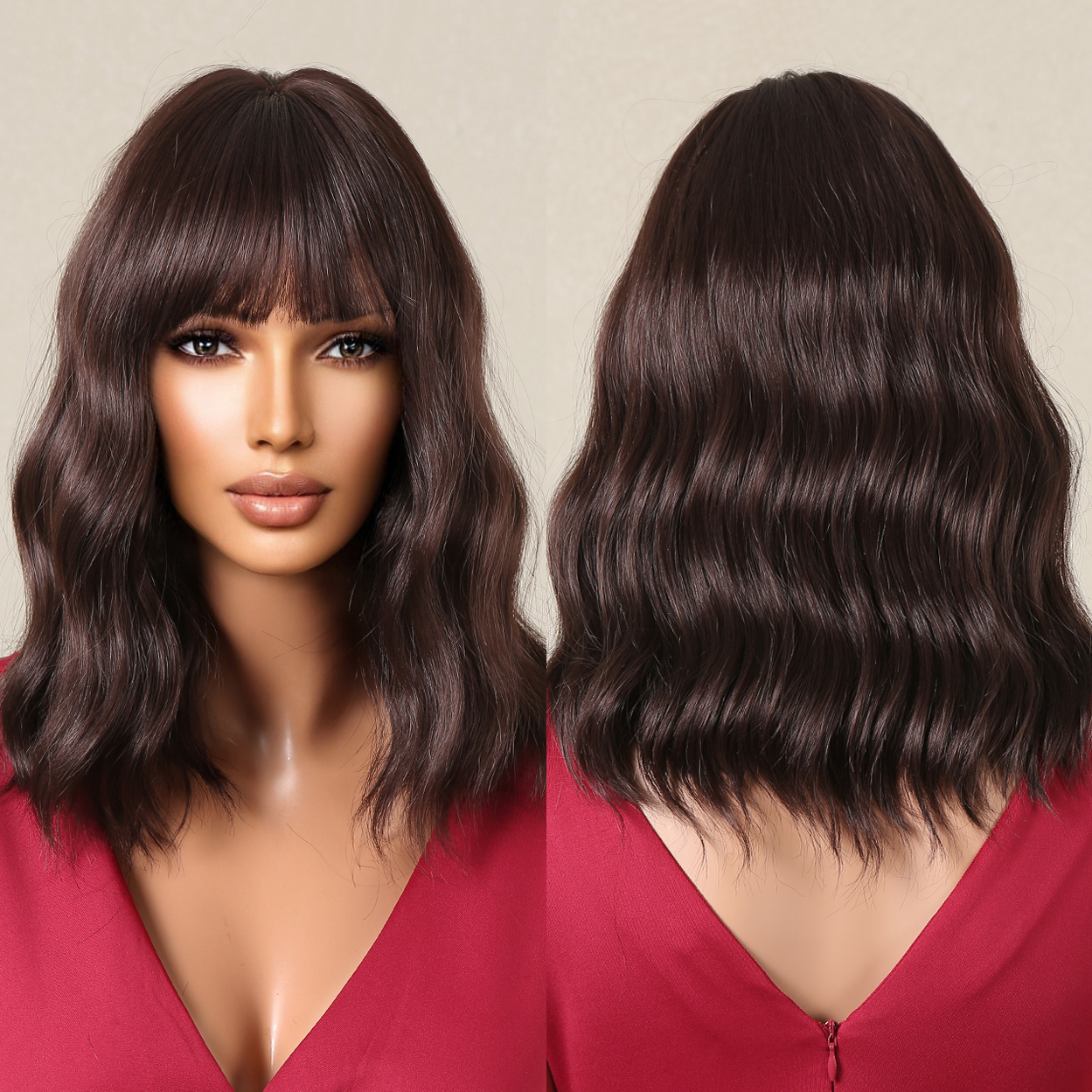 Women Dark Brown Heat Resistant Long Curly Shoulder Length Synthetic Wigs Fashion Medium Curly Wig Brown Blonde Aubrun Wigs Synthetic  main image 2