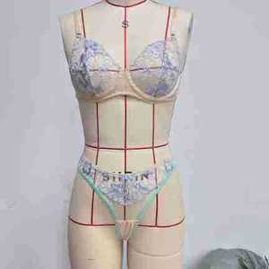 Ensemble de lingerie sexy à broderie florale, ensemble de soutien-gorge et culotte en maille transparente, Ropa <span class=keywords><strong>Intima</strong></span> Feminina, costume de lingerie exotique en 2 pièces - Product Image 4
