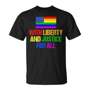Camiseta con Gráfico de la Bandera Americana Arcoíris, LGBTQ, Libertad, Derechos Iguales, Compresión, Tallas Grandes, Apta para Niños, Promocional - Product Image 1