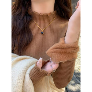 <span class=keywords><strong>เสื้อ</strong></span>เบสบอลบุผ้ากำมะหยี่บุขนด้านในสำหรับผู้หญิง สไตล์หรูหรา ให้ความรู้สึกอบอุ่นดุจไม้ สำหรับฤดูใบไม้ผลิและฤดูใบไม้ร่วง พร้อมปกกึ่งสูงสำหรับฤดูหนาว - Product Image 3