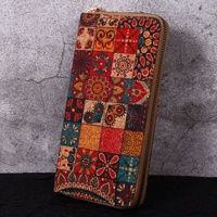 WS05 Bohemia Dompet Wanita Panjang Vintage Motif Bunga PU Dompet Tempat Kartu Perjalanan