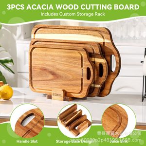 Tabla de cortar de madera de doble cara con ranura para preparación de alimentos en la cocina, forma rectangular, uso doméstico - Product Image 4