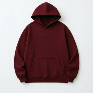 Sweat à capuche en molleton uni pour homme, manches raglan, coupe classique, vêtements décontractés d'automne, bordeaux - Product Image 2
