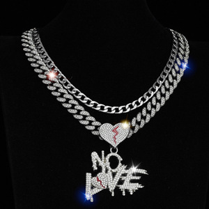 Collar con Colgante de Cadena Cubana con Piedras de Imitación de Diamantes, Estilo Hip Hop, Rockstar, Rapero, Punk, para Hombre y Mujer, con Diseño de <span class=keywords><strong>Corazón</strong></span> Roto - Product Image 6