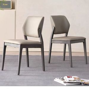 Silla de comedor tapizada en cuero minimalista moderna, estructura de madera de caucho para el hogar, comedor, adultos, niños, ancianos - Product Image 2
