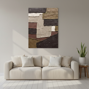 Hand-sculpted 3D Textured Rustic Brown &amp; Cream Abstract Canvas Wall <strong>Art</strong> for Living Room Entryway Natural Home Decoration - Product Image 4