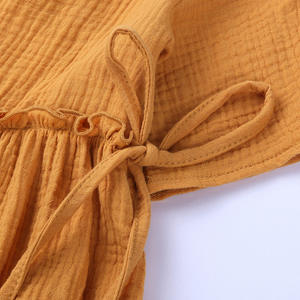 Factory <strong>Hot</strong> Sale Summer Breathable Thin Short Sleeve Drawstring Children Baby <strong>Linen</strong> Dresses Baby Girls Dress <strong>Linen</strong> <strong>Clothing</strong> - Product Image 4