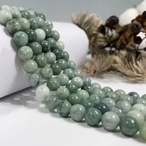 Cuentas de Jade de Burma Natural, piedra lisa de Esmeralda, piedras preciosas redondas, sueltas, para fabricación de joyas y manualidades