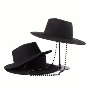 Sombreros Fedora de Fieltro 100% Lana con Diamantes Brillantes, Novedad Otoño-Invierno, Estilo Jazz, Moda Casual con Cuentas y Cuerda - Product Image 5