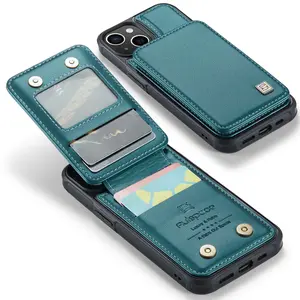 आईफोन 15 प्रो मैक्स के लिए लक्जरी वॉलेट pe चमड़े का मोबाइल फोन केस