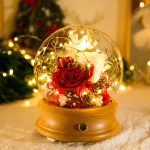 Bewaarde bloem roos bruiloft muziekdoos rose muziekdoos gift kerst mini muziekdoos