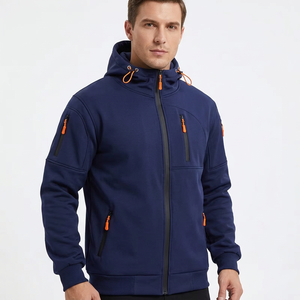 Veste en polaire à capuche bleu marine pour homme avec détails de fermeture éclair orange Coupe classique Vêtement décontracté coupe-vent pour l'automne Fabriqué au Bangladesh - Product Image 1