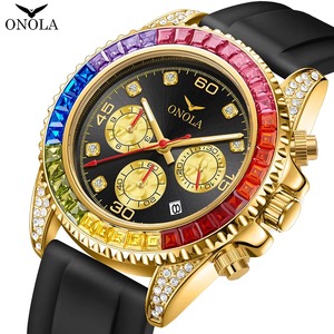 นาฬิกาข้อมือโครโนกราฟ ONOLA แบรนด์หรู ดีไซน์สายหนัง กันน้ำ สำหรับผู้ชาย ประดับเพชรหลากสีสัน พร้อมไฟกลางคืน รุ่น Drioshipping Luxury Fashion - Product Image 1