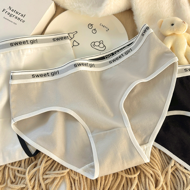 Women's Briefs "Sweet Girl" Waistband Contrast Trim Soft Breathable Underwear for Daily Wear