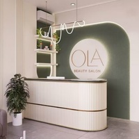 Comptoir de bar carré en bois de luxe moderne YS-0775, petit bureau d'accueil, éco-responsable, éclairage LED, facile à nettoyer, pour hôtel, école, usage commercial