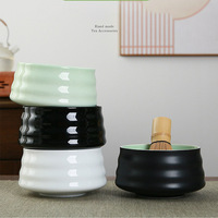 Service à thé japonais Matcha bol Chawan en céramique, ensemble d'accessoires vert puissance porcelaine noir bol Matcha fait à la main