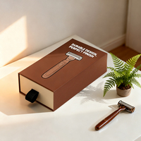 Boîte d'emballage pour rasoirs en papier enduit couleur camel, style tiroir, sur mesure, en carton rigide noir avec options d'impression personnalisables