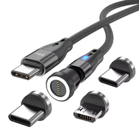 Kabel Data Magnetik Rotasi 540 Derajat, Kabel USB-C 3 in 1 Magnetik, Pengisian Cepat PD 60W, Kabel Type-C ke Type-C, Mendukung Transfer Data