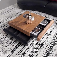 Dernier modèle Ensemble table basse de luxe rétro classique en bois massif Table de thé centrale Table basse de salon carrée en noyer