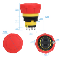 Interrupteur d'arrêt d'urgence en plastique étanche IP65 de 16 mm, 5A 250V, à corps court, bouton-poussoir à verrouillage pour équipement de contrôle de machines