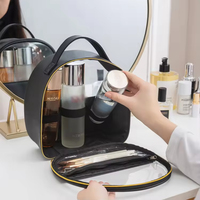 Grande trousse de maquillage ronde en PU imperméable recyclé et écologique avec fermeture éclair