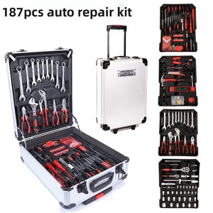 Juego de Herramientas de 499 Piezas para Mecánico, Caja de 187 Piezas con Llave de Trinquete y Llaves de Boca, Herramientas con Carro HT-499, Juego de Herramientas para Carpintero Junior con Batería - Product Image 1
