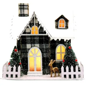 Custom LED Christmas Village House With Light Decoration Features Colorful Paper House Tree Pet Statue Decoration