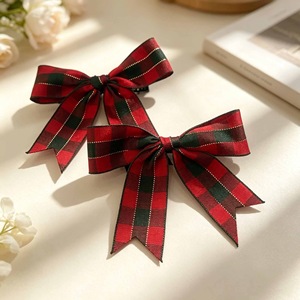 Christmas red plaid <b>bow</b> hair <b>clip</b>, sweet and cute girly New Year hair accessory. - Product Image 4