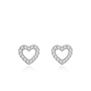 Boucles d'oreilles personnalisables en cuivre, version éternelle, en argent sterling S925, avec zircon cubique taille ronde, motif cœur creux, pour femmes - Product Image 1