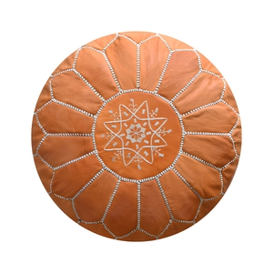 Puf Otomano Redondo de Cuero Artesanal, Asiento de Piso Marroquí con Cuero Curtido Vegetal, Cojín Decorativo para el Hogar - Product Image 1