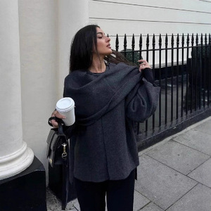 Cappotto Invernale <span class=keywords><strong>Corto</strong></span> Asimmetrico in Maglia con Bottone Singolo per Donne Europee e Americane - Product Image 5