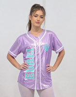 Maillot de baseball personnalisé pour cheerleading en tissu métallisé avec patch brodé, uniforme d'équipe féminin, OEM, faible MOQ