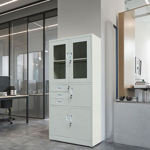 モダンな3引き出しスチールファイリングキャビネットガラスドア金属収納 & 内部安全キャビン多機能オフィスファイルオーガナイザー - Product Image 1