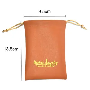 Custom light brown drawstring bags leather PU jewelry pouch logo printed bags