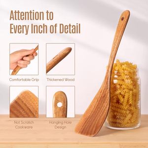 Set di 5 Utensili da Cucina in Legno con Impugnatura Confortevole, Set di Spatole in Teak Naturale Liscio per Cucinare a Casa - Product Image 3