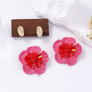 4 Color BOHEMIA Summer Beach Style Exaggerated Alloy Pink Color <b>Flower</b> Drop Earrings - Product Image 5