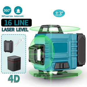 Набор лазерного уровня на 16 линий, 360° 4D самовыравнивающийся лазерный уровень с перекрестными линиями, поворотное основание и 2 аккумулятора для строительства - Product Image 3