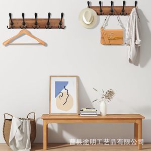 Wooden <b>Hook</b> Storage Rack Wall Mounted Coat Rack For Entryway Bedroom Clothes Hanger Burnt Color Durable - Product Image 4