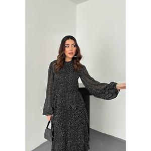 Vestido de Cóctel en Capas de Gasa con Lunares Negros al por Mayor - Product Image 3