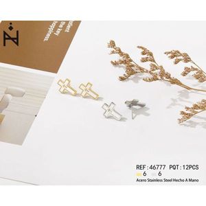 Orecchini a croce in acciaio inossidabile fatti a mano 6mm tono oro e argento gioielli alla moda - Product Image 3