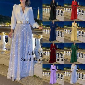 Ensemble <span class=keywords><strong>pantalon</strong></span> et chemise pour femme, chemise à col en V, couleur unie, manches longues, <span class=keywords><strong>pantalon</strong></span> à jambes larges à paillettes, ensemble <span class=keywords><strong>pantalon</strong></span> pour femme - Product Image 1