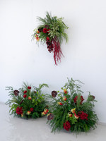 J&M Dunkelrote Tropische Seidenblumen-Set Gloriosa Anthurium Hochzeitsbogen Hintergrund Party-Verleih Schaufenster-Dekoration Großhandel Handgefertigt