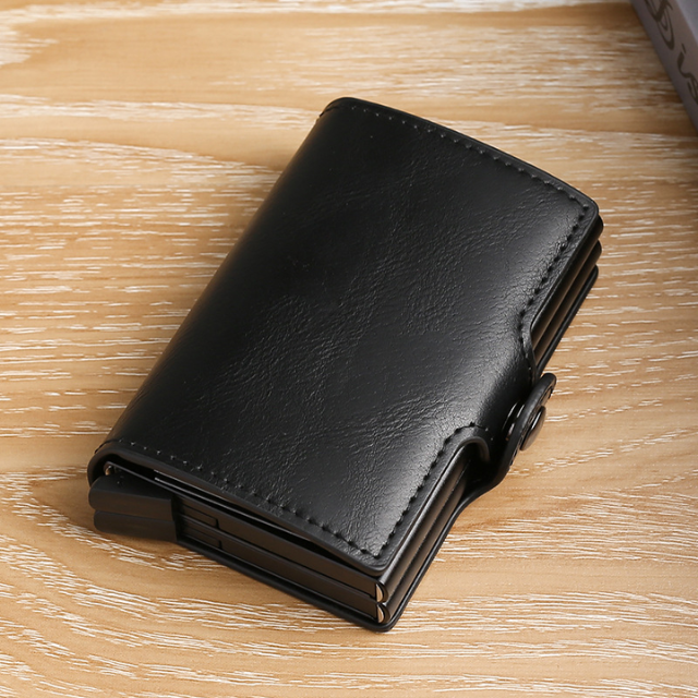 Double Aluminum PU Carbon Fiber Credit Card Holder RFID Metal Wallet Automatic Pop up Wallet Card Holder